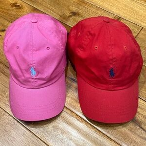 Set of Two Ralph Lauren Red and Pink Polo Ball Caps